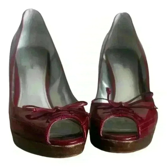 Marc Fisher Red Maroon Patent Leather Heels with‎ a peep toe size 10. - Picture 1 of 14